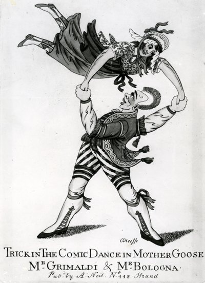 Trick in the Comic Dance in Mother Goose - Mr Grimaldi and Mr Bologna, print made by O
